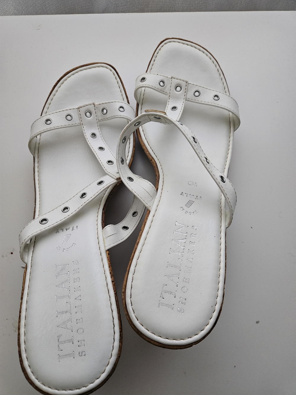 Italian Shoemakers White Studded Leather Slide Sandals